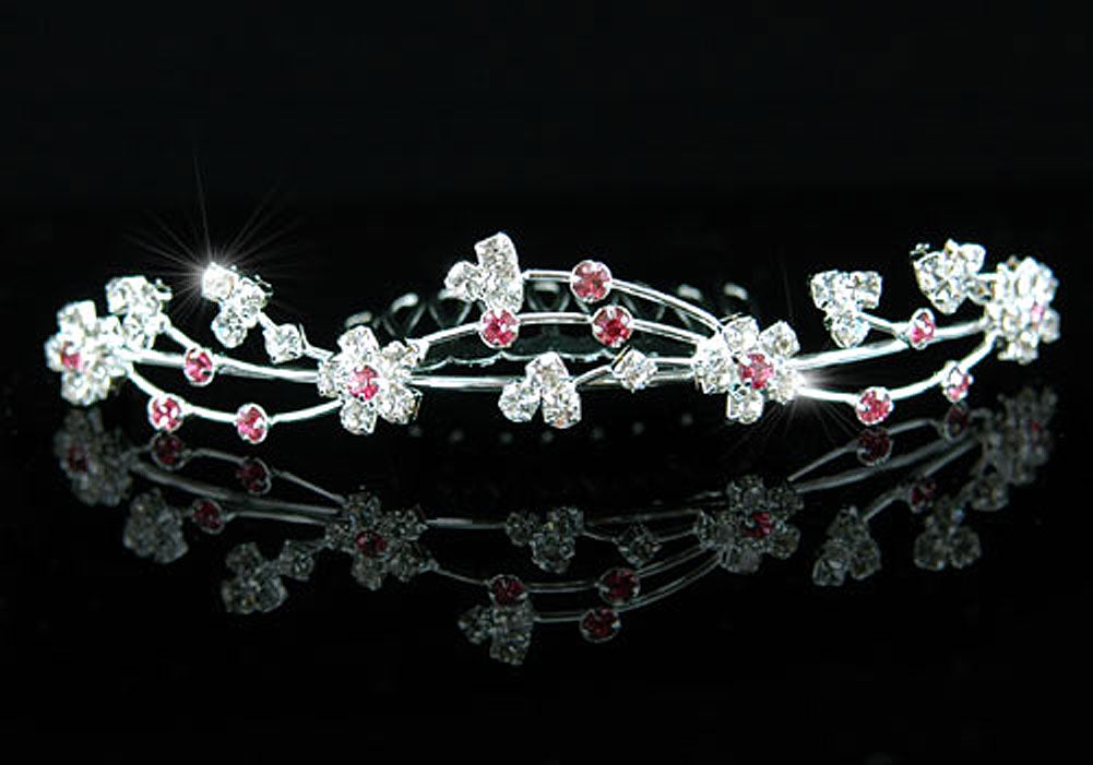 Bridal Bride / Flower Girl Pink Crystal Tiara Comb XT1279-0